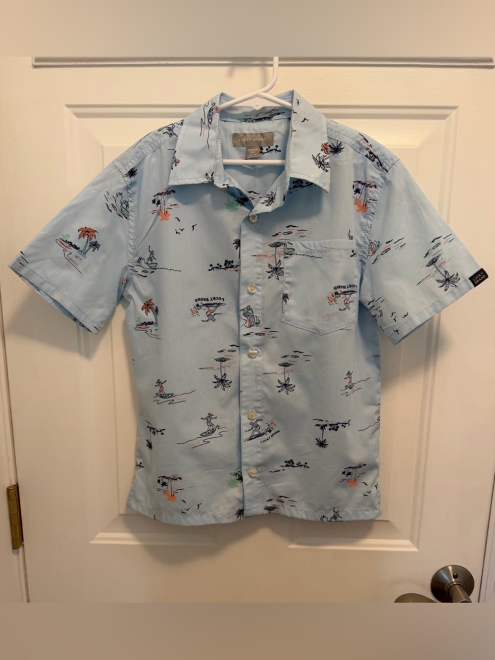 Boys Lucky Brand Light Blue Short-Sleeve Hawaiian Print Button Up Shirt